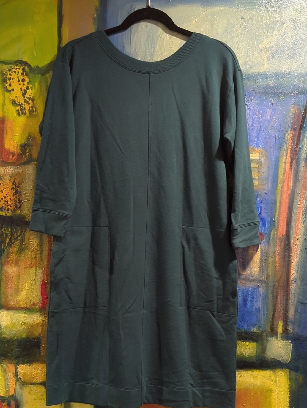 J. Jill teal sweatshirt shift dress with pockets and a criss-cross back Xs